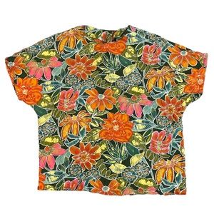 Vintage Ellen Figg Floral Hawaiian Short Sleeve Blouse Colorful Size 12